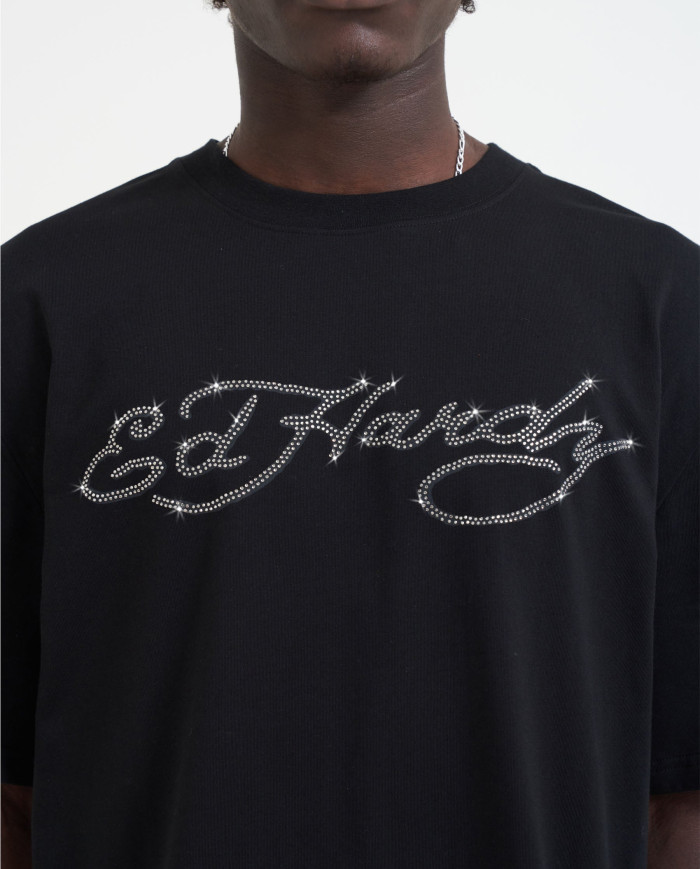 Ed Hardy - Skull Flame Diamante Tshirt - Black