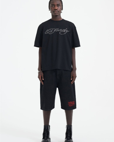 Ed Hardy - Skull Flame Diamante Tshirt - Black