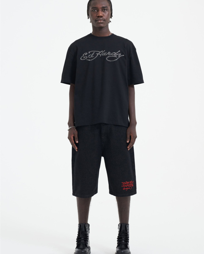 Ed Hardy - Skull Flame Diamante Tshirt - Black