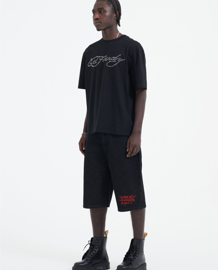 Ed Hardy - Skull Flame Diamante Tshirt - Black