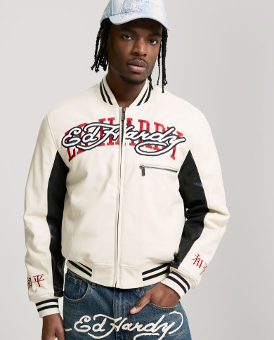 Ed Hardy - 1971 Panther Pu Varsity Bomber - Ecru / Black