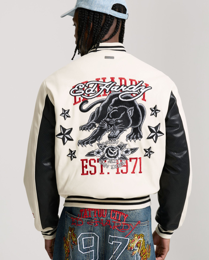 Ed Hardy - 1971 Panther Pu Varsity Bomber - Ecru / Black