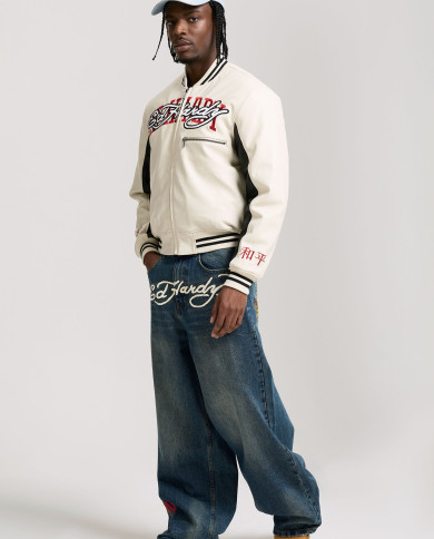 Ed Hardy - 1971 Panther Pu Varsity Bomber - Ecru / Black