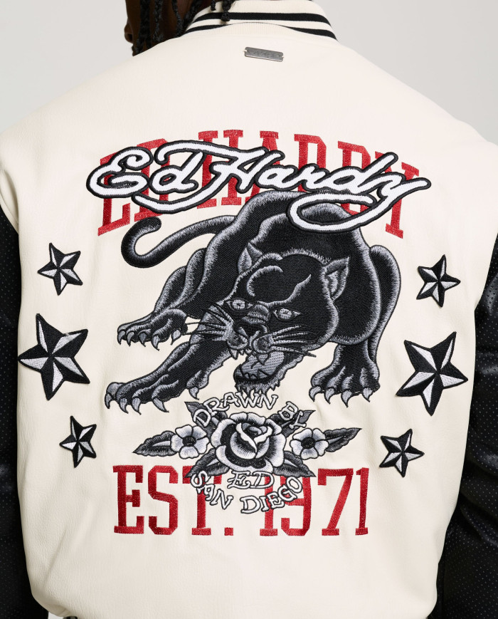 Ed Hardy - 1971 Panther Pu Varsity Bomber - Ecru / Black