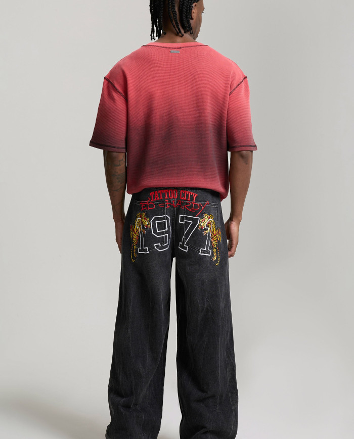 Ed Hardy - Embroidered City Tiger Xxtra Jeans - Black Crease Wash