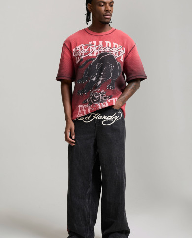 Ed Hardy - Embroidered City Tiger Xxtra Jeans - Black Crease Wash