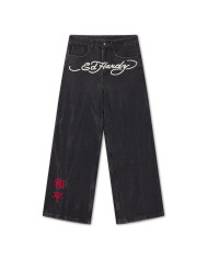 Ed Hardy - Embroidered City Tiger Xxtra Jeans - Black Crease Wash