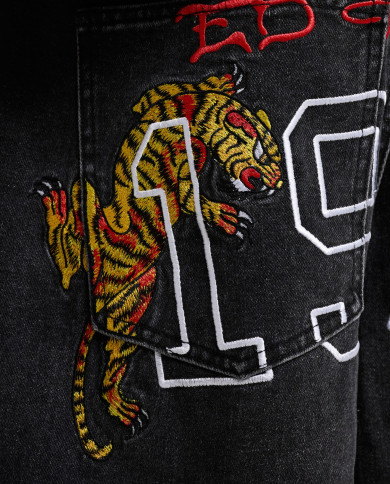 Ed Hardy - Embroidered City Tiger Xxtra Jeans - Black Crease Wash