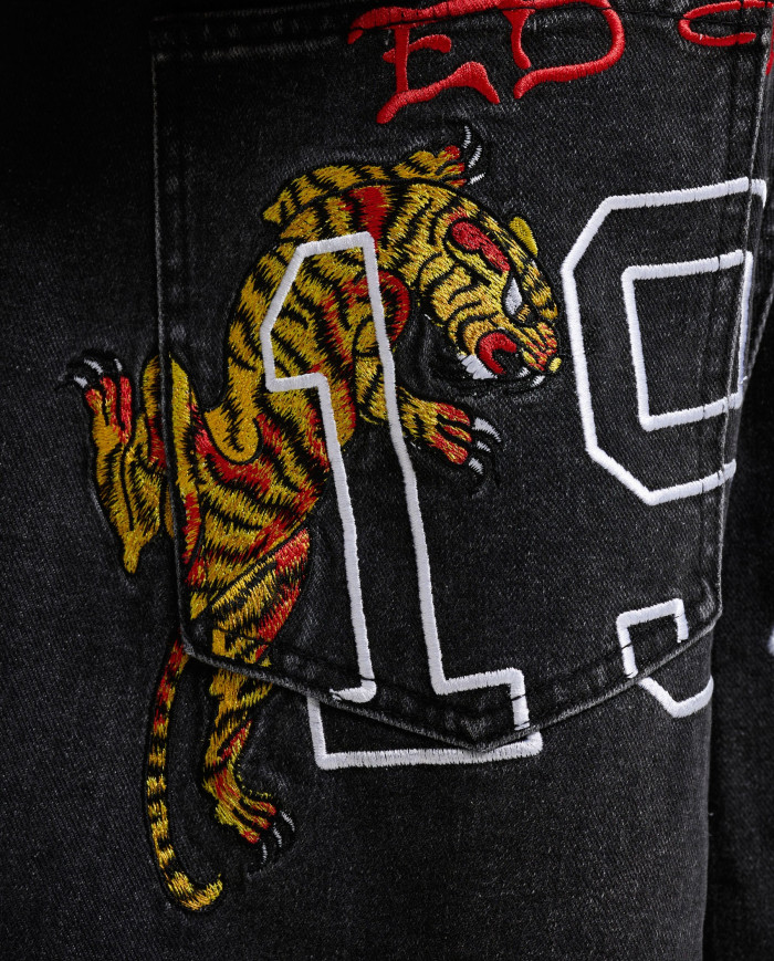 Ed Hardy - Embroidered City Tiger Xxtra Jeans - Black Crease Wash