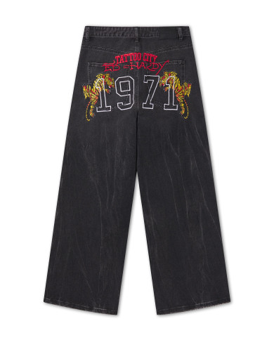 Ed Hardy - Embroidered City Tiger Xxtra Jeans - Black Crease Wash