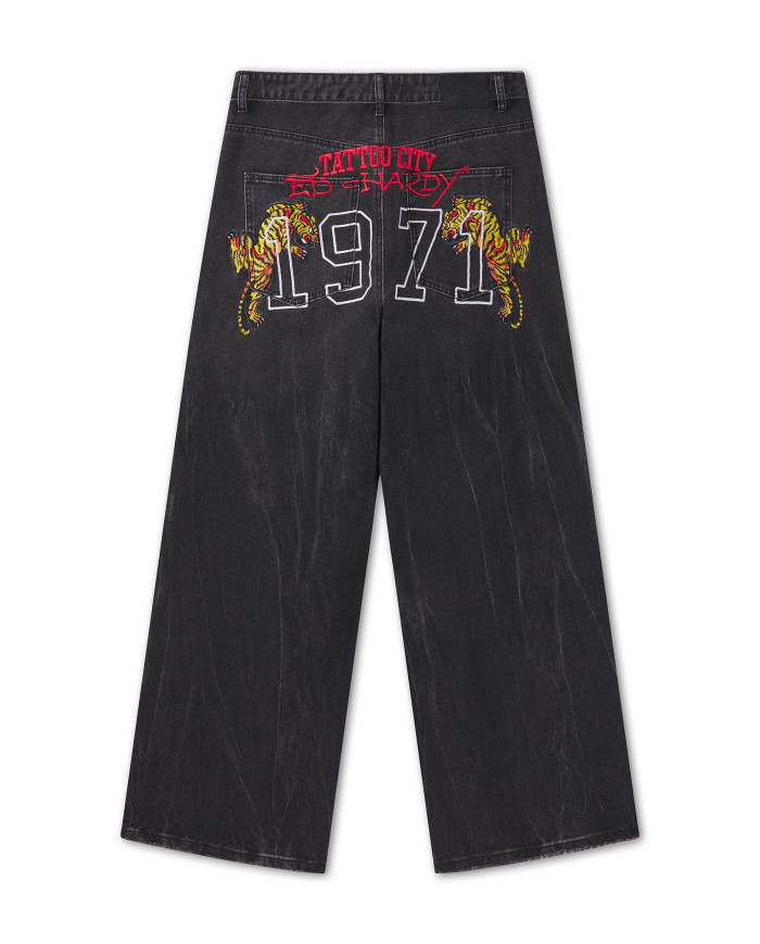 Ed Hardy - Embroidered City Tiger Xxtra Jeans - Black Crease Wash