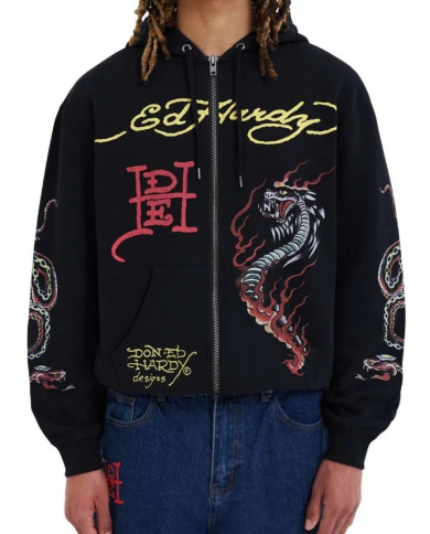 Ed Hardy - Double Venom Graphic Zip Through Hoodie - Black