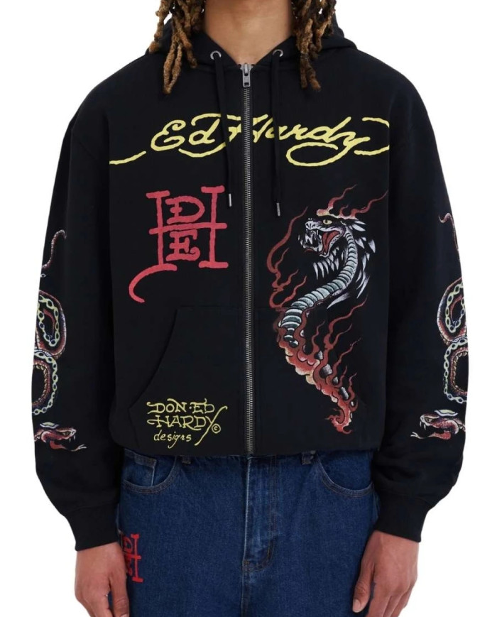 Ed Hardy - Double Venom Graphic Zip Through Hoodie - Black
