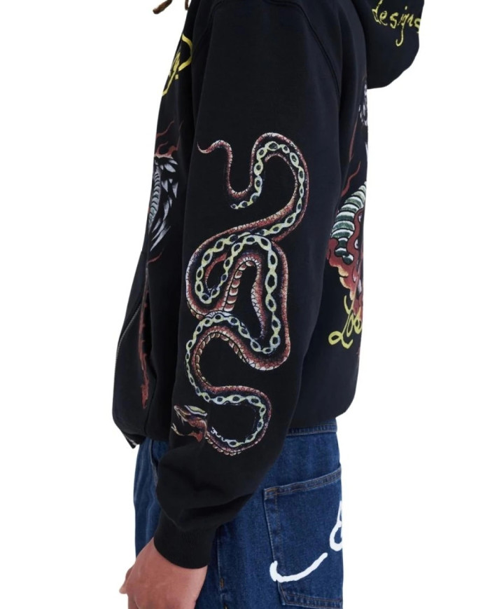 Ed Hardy - Double Venom Graphic Zip Through Hoodie - Black