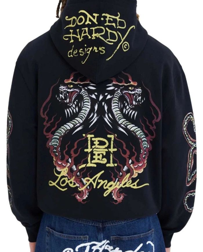 Ed Hardy - Double Venom Graphic Zip Through Hoodie - Black