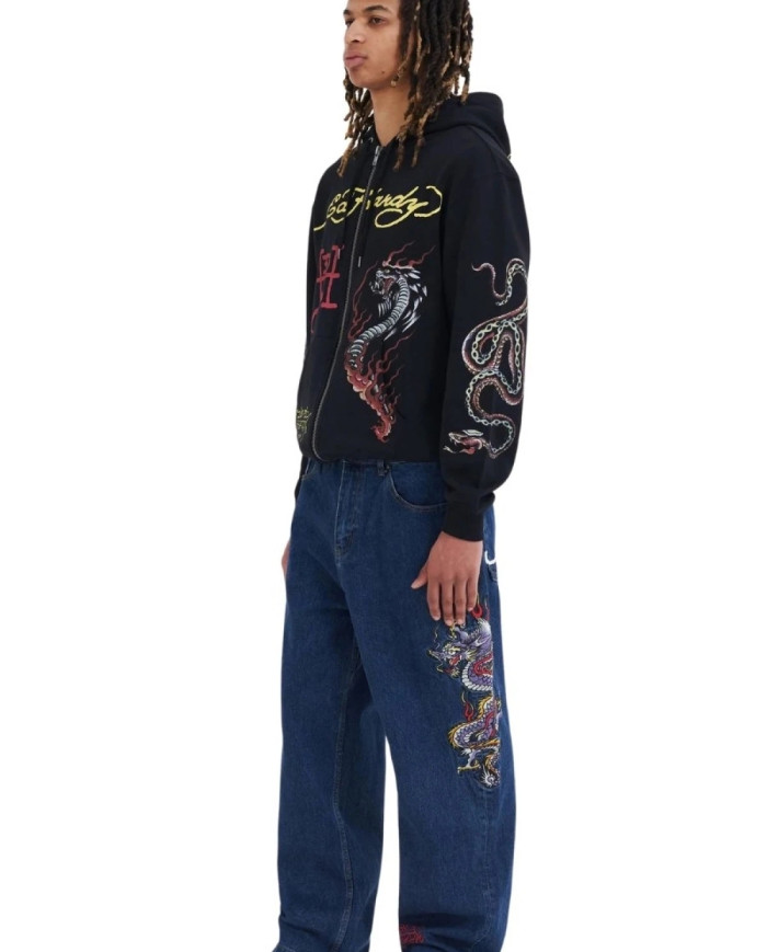 Ed Hardy - Double Venom Graphic Zip Through Hoodie - Black