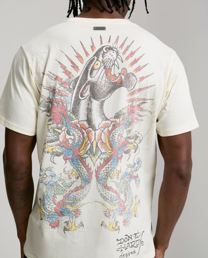Ed Hardy - Dragon Panther Graphic Regular T-Shirt - Ecru