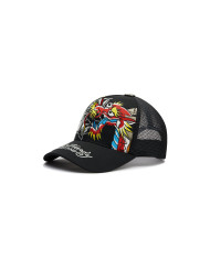 Ed Hardy - 1971 Dragon And Roses Graphic 5 Panel Trucker Cap - Black