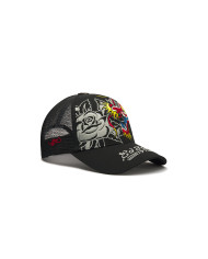 Ed Hardy - 1971 Dragon And Roses Graphic 5 Panel Trucker Cap - Black