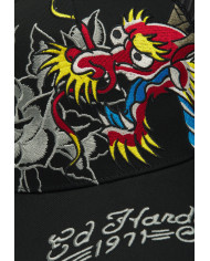 Ed Hardy - 1971 Dragon And Roses Graphic 5 Panel Trucker Cap - Black