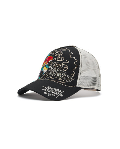Ed Hardy - Embroidered 1971 Koi Fish 5 Panel Trucker Cap - Black