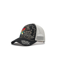 Ed Hardy - Embroidered 1971 Koi Fish 5 Panel Trucker Cap - Black