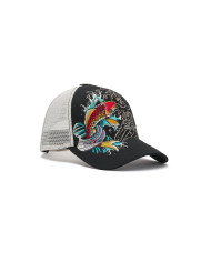 Ed Hardy - Embroidered 1971 Koi Fish 5 Panel Trucker Cap - Black