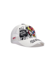 Ed Hardy - 1971 Dragon And Roses Embroidered 5 Panel Trucker Cap - White