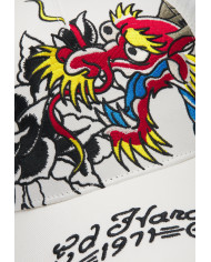 Ed Hardy - 1971 Dragon And Roses Embroidered 5 Panel Trucker Cap - White