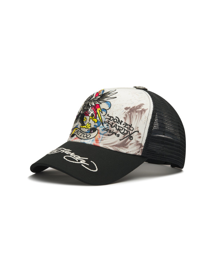 Ed Hardy - Tattoo Eagle Graphic 5 Panel Trucker Cap - White