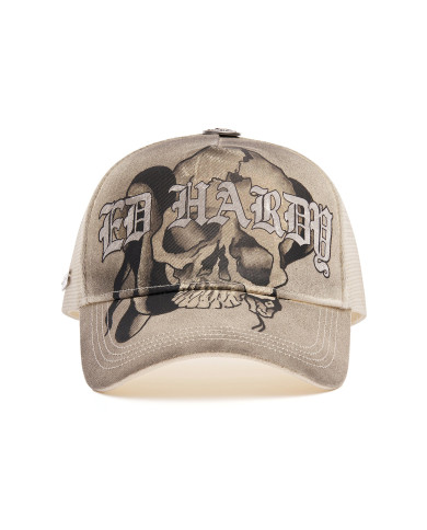 Ed Hardy - Gothic Skull Graphic 5 Panel Trucker Cap - Ecru