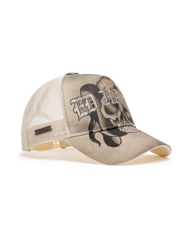 Ed Hardy - Gothic Skull Graphic 5 Panel Trucker Cap - Ecru