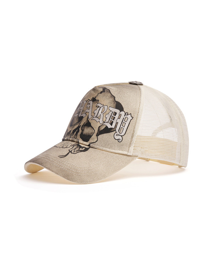 Ed Hardy - Gothic Skull Graphic 5 Panel Trucker Cap - Ecru