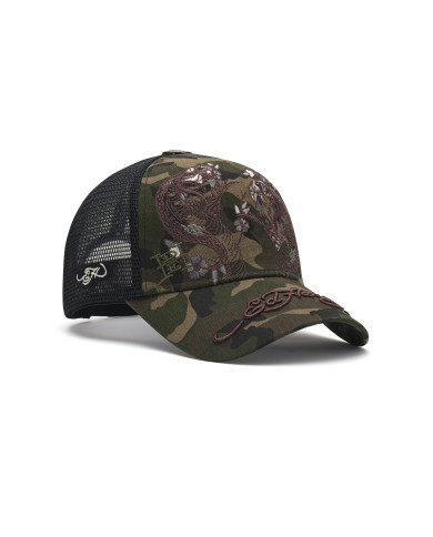 Ed Hardy - 2 Snakes Embroidered 5 Panel Trucker Cap - Camo