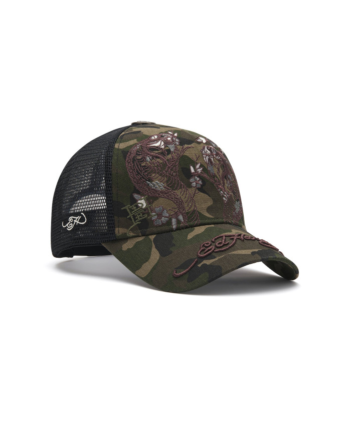 Ed Hardy - 2 Snakes Embroidered 5 Panel Trucker Cap - Camo