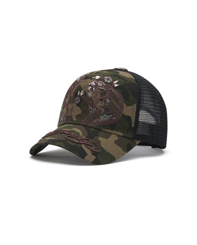 Ed Hardy - 2 Snakes Embroidered 5 Panel Trucker Cap - Camo