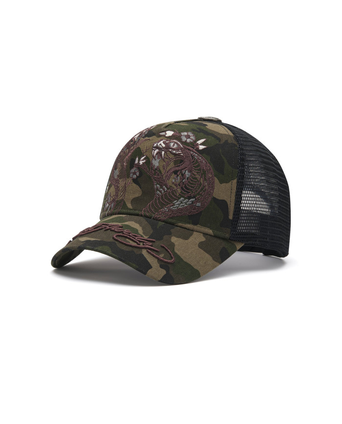 Ed Hardy - 2 Snakes Embroidered 5 Panel Trucker Cap - Camo