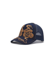 Ed Hardy - Skull And Snakes Graphic 6 Panel Trucker Cap - Blue