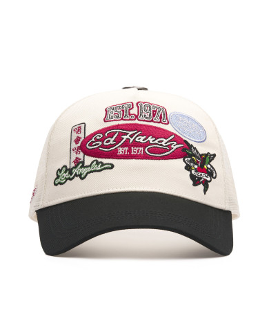Ed Hardy - Est 1971 Varsity Badge 5 Panel Trucker - White / Black