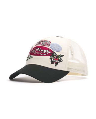 Ed Hardy - Est 1971 Varsity Badge 5 Panel Trucker - White / Black