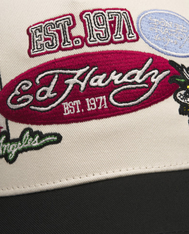 Ed Hardy - Est 1971 Varsity Badge 5 Panel Trucker - White / Black
