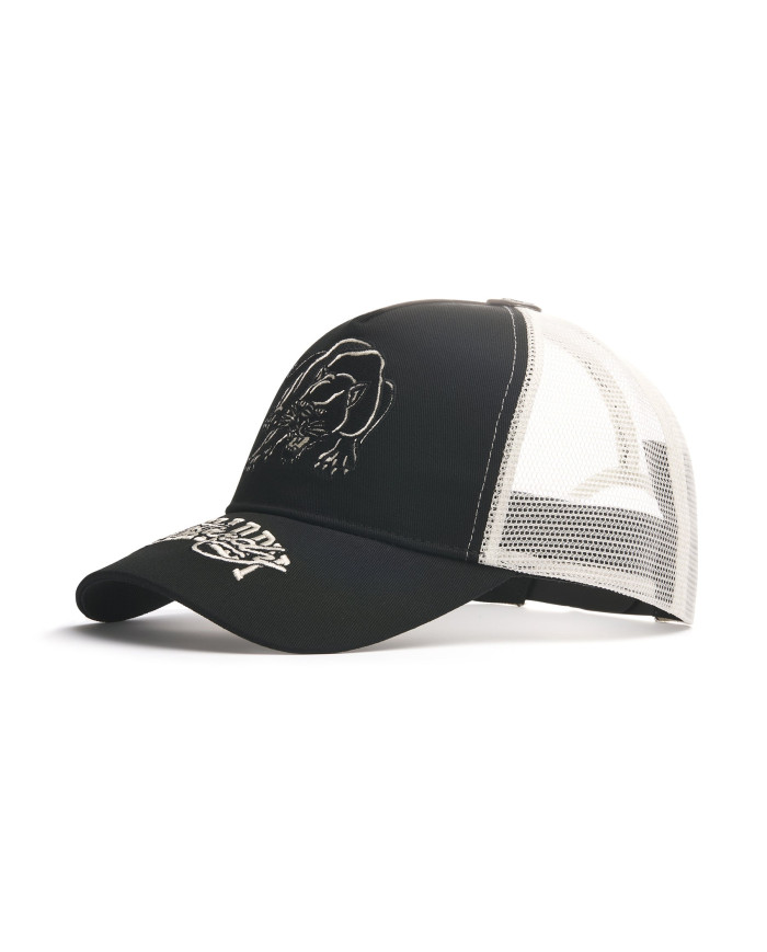 Ed Hardy - Contrast Stitch Panther Graphic 5 Panel Trucker Cap - Black / White
