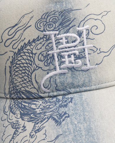 Ed Hardy - Crawling Dragon Washed Denim 5 Panel Cap - Bleach