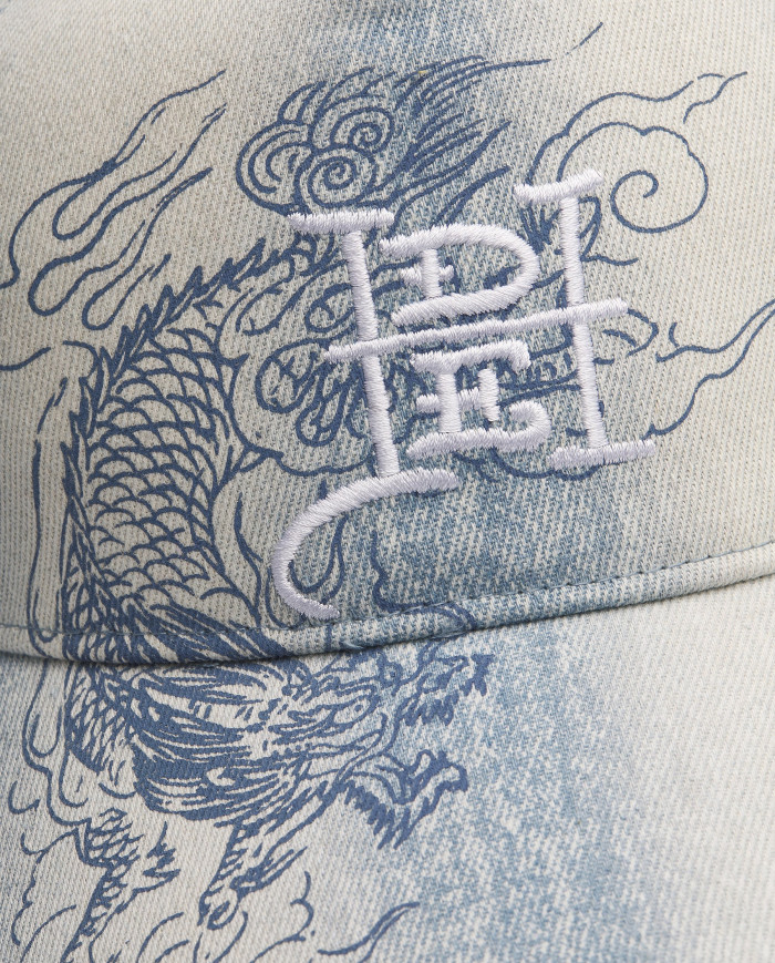 Ed Hardy - Crawling Dragon Washed Denim 5 Panel Cap - Bleach