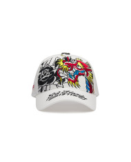 Ed Hardy - 1971 Dragon And Roses Embroidered 5 Panel Trucker Cap - White
