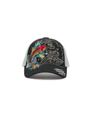 Ed Hardy - Embroidered 1971 Koi Fish 5 Panel Trucker Cap - Black