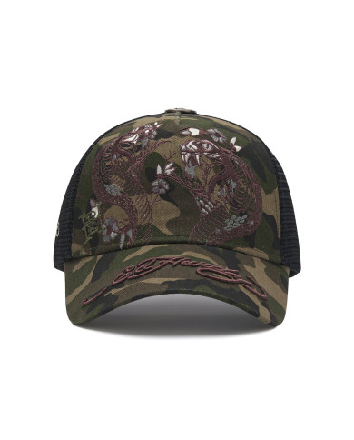 Ed Hardy - 2 Snakes Embroidered 5 Panel Trucker Cap - Camo