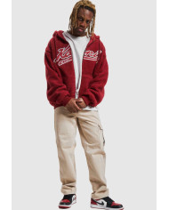 Karl Kani - KK Varsity Teddy Full Zip Hoodie Dark Red